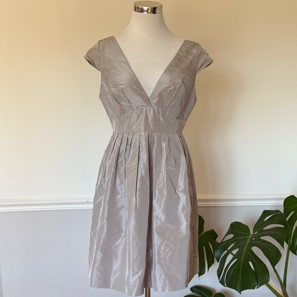 J. Crew 100% Silk Gray Cap Sleeve Dress Midi 38378